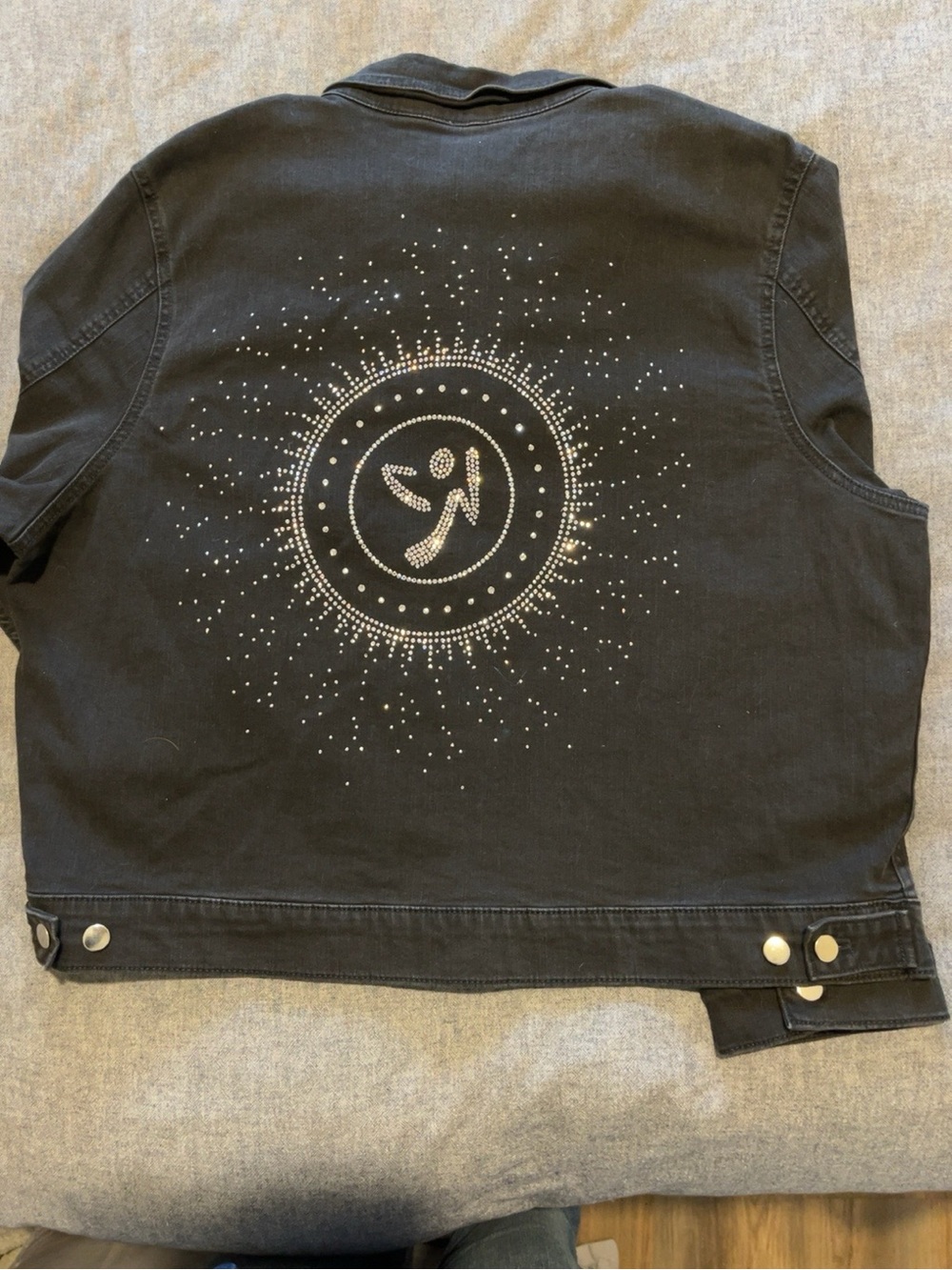 Zumba Wear XXLovely XXL Black Rhinestone Denim Jacket Rare Bling